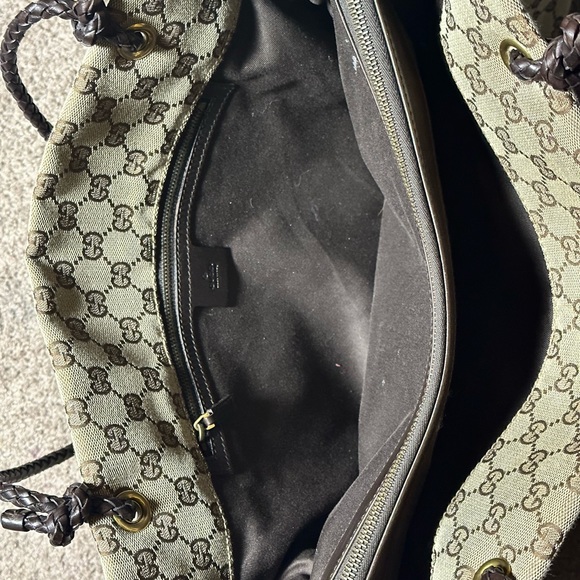 Gucci Tote GG Biege Tan Leather Brown Shoulder Bag Braided Handle - Picture 8 of 16